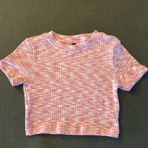 Pink and white knit top